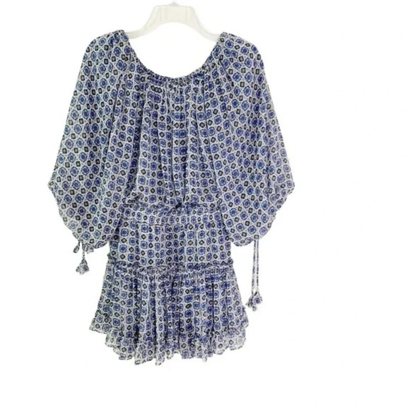 MISA Zonia Chiffon Mini Dress in Scorpio’s Tile Blue Size S NWT - Picture 7 of 14